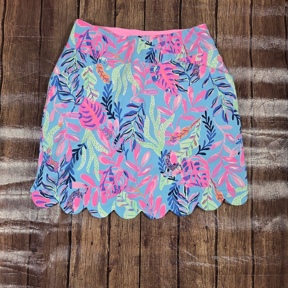 Lilly Pulitzer Luxletic Monica Scallop Skort Womens 00 Blue Pink Preppy Tennis